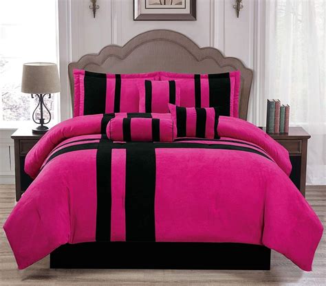 comforter black and pink